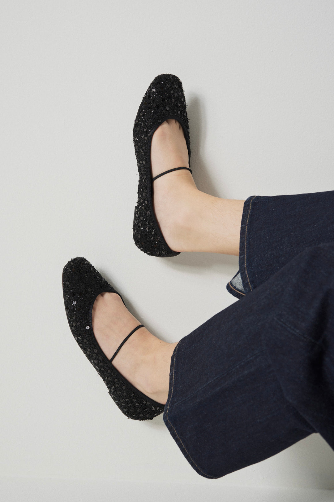 ロッタデザイン スクエアバレエシューズ スパンコールブラック ロッタ