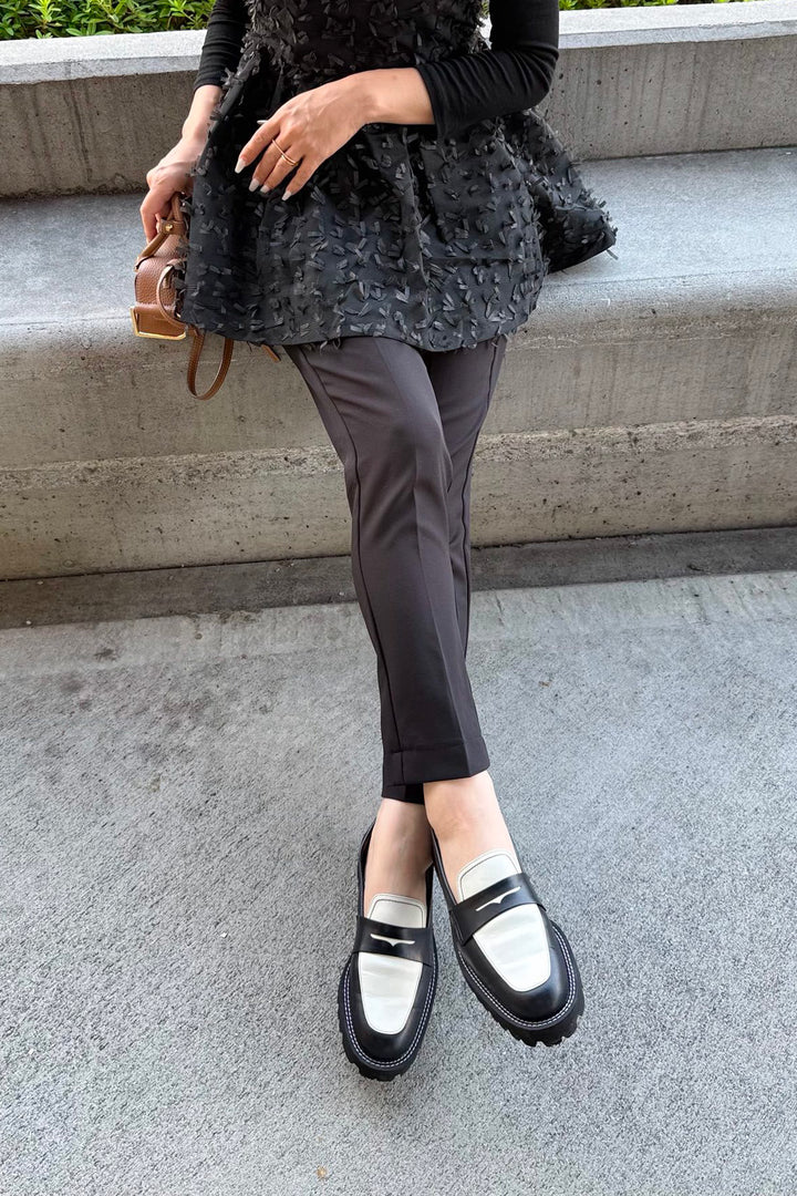 ABBY-トラックソールローファー エナメルローファー ブラック