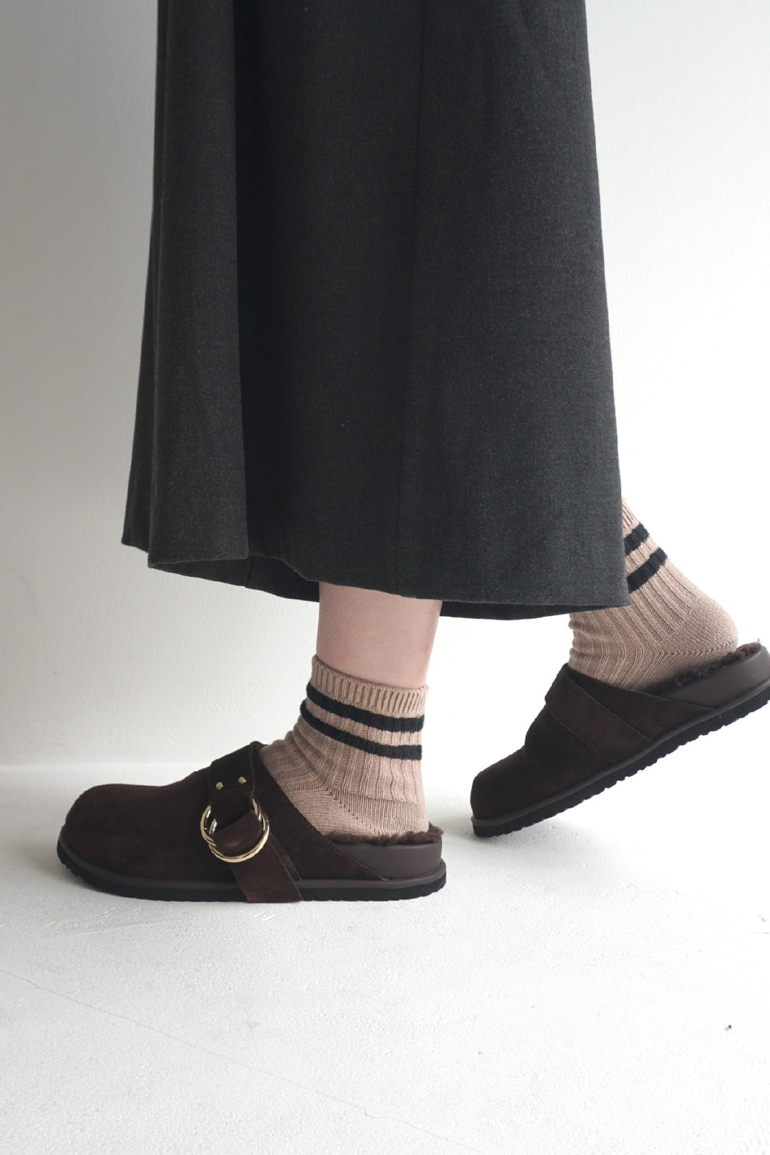 【HEILO】In-stock Ring Belt Clogs■Black/Choco Brown