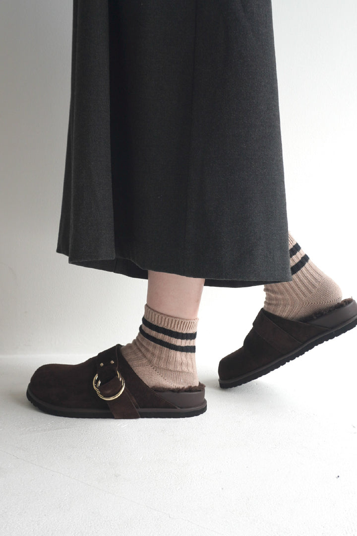 【HEILO】In-stock Ring Belt Clogs■Black/Choco Brown