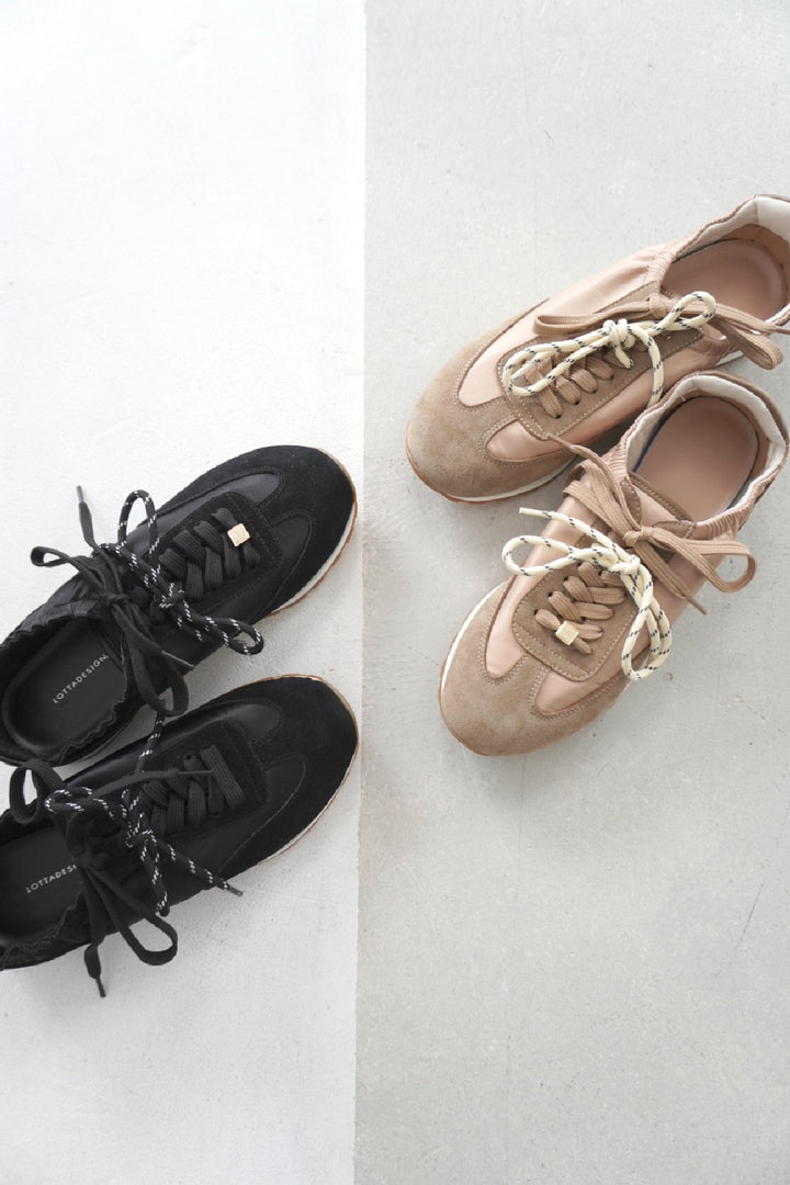 【SNOOK】〈Immediate Delivery〉Soft Double-Lace Sneakers ■Black/Beige