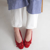 DALI Sheer Braid Ribbon Ballet Square Toe Shoes in Black/Red