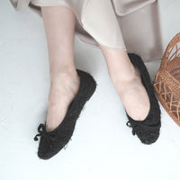 DALI Sheer Braid Ribbon Ballet Square Toe Shoes in Black/Red
