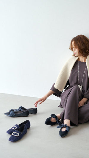 ロッタデザイン　フラットフリルミュール　ブラック STYLEBLOCK サンダル ツイストPUレザーぺたんこフラットサンダル