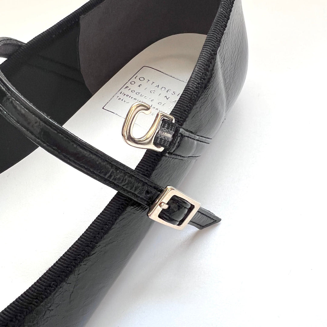 未使用品！晴雨兼用◆ロッタデザイン メリージェーン ブラックエナメル ロッタデザイン メリージェーンバレエ スクエアトゥ ブラックエナメル